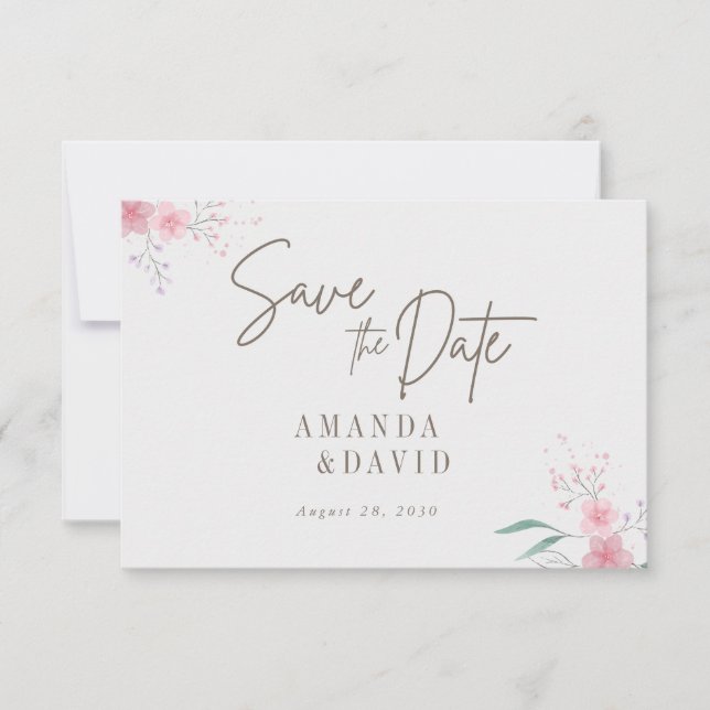 Carte Mariage Fleur Simple Élégant Enregistrer La Date (Devant)