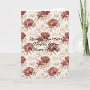 Carte Mariage Fleurie Crème Rouge Romantique