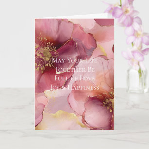 Carte Mariage Fleurs Rose Pâle Bourgogne Doré