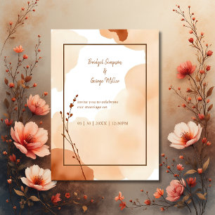 Carte mariage floral abstrait brun