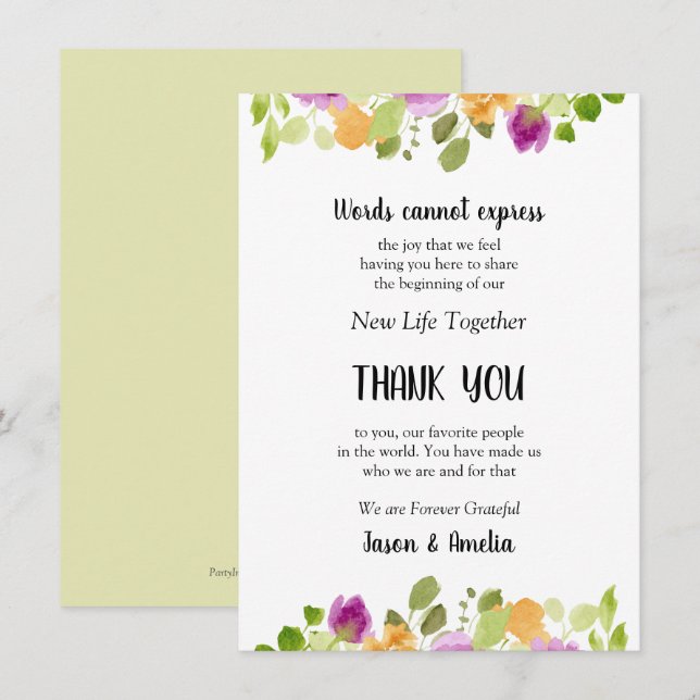 Carte Mariage Floral Cadre Merci (Devant / Derrière)