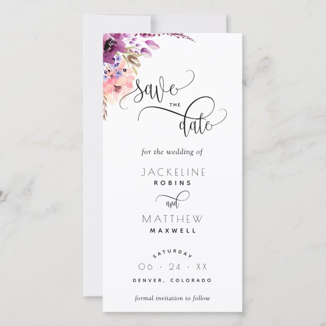 Carte Mariage Floral Lilac Violet Enregistrer La Date Si (Devant)