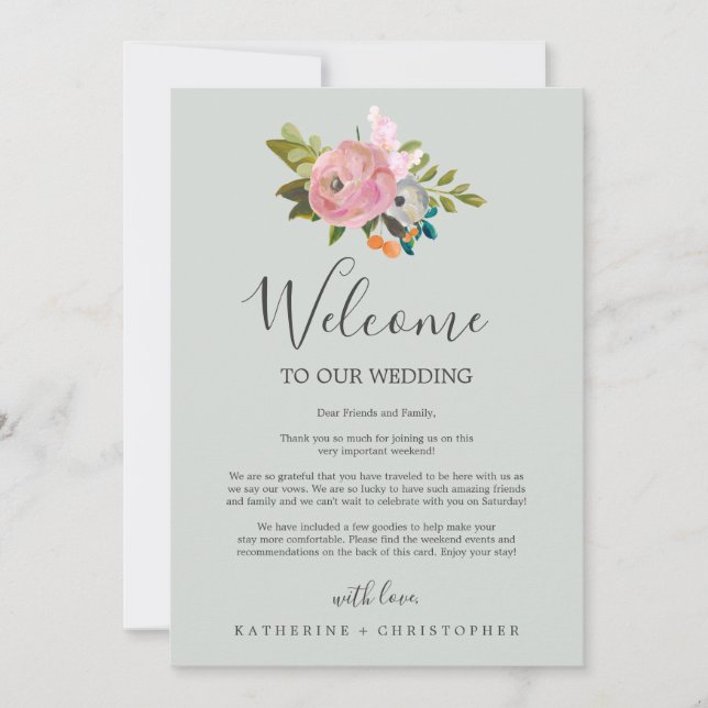Carte Mariage floral peint lettre d'accueil & Itinéraire (Devant)