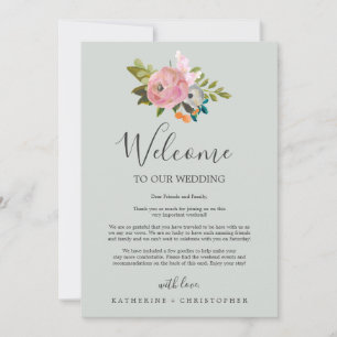 Carte Mariage floral peint lettre d'accueil & Itinéraire