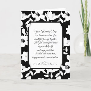 Carte Mariage floral religieux noir et blanc