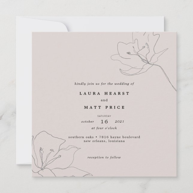 Carte Mariage floral rose pâle moderne (Devant)