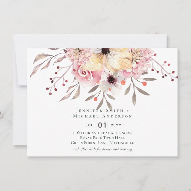 Carte Mariage Floral rose rousse rustique (Devant)