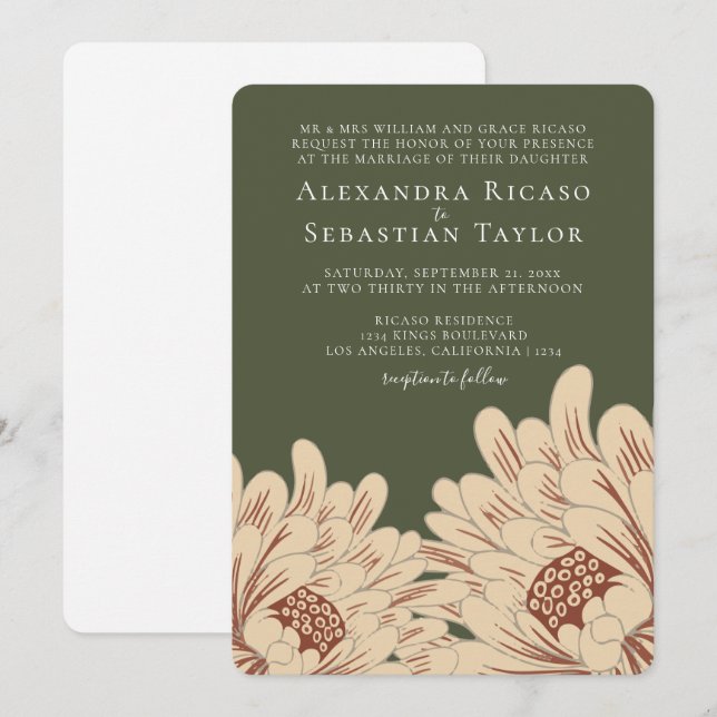 Carte Mariage floral simple et élégant (Devant / Derrière)