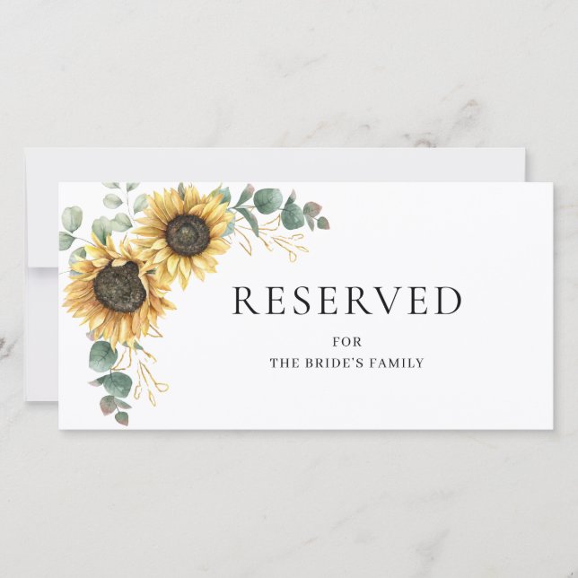 Carte Mariage Floral Sunflower Eucalyptus Réservé (Devant)