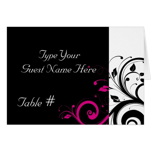 Carte Mariage Fuchsia, noir, blanc (Devant Horizontal)
