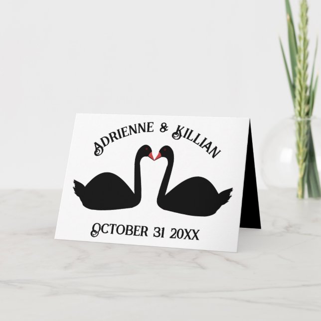 Carte Mariage gothique Baiser Black Swans Personnalisé (Devant)