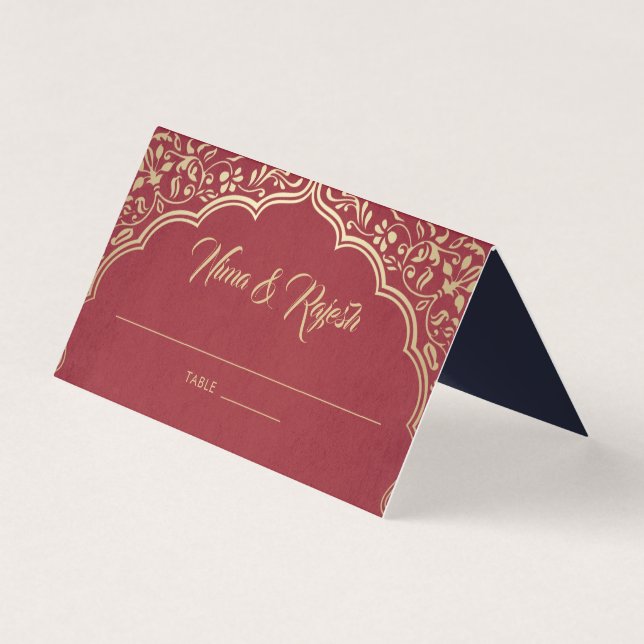 Carte Mariage indienne, Or, Blanc, Bleu (Front)
