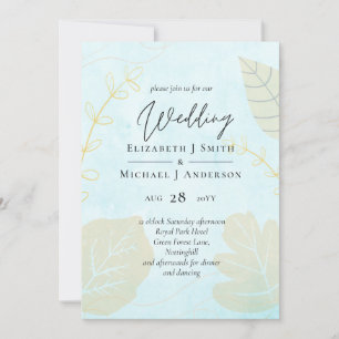 Carte Mariage le moins cher aquarelle bleu laver Script