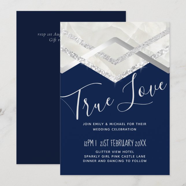 Carte Mariage LeahG Budget Marine Silver Deco (Devant / Derrière)