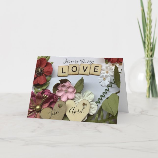 Carte Mariage LOVE personnalisé Date & Noms Floral (Devant)