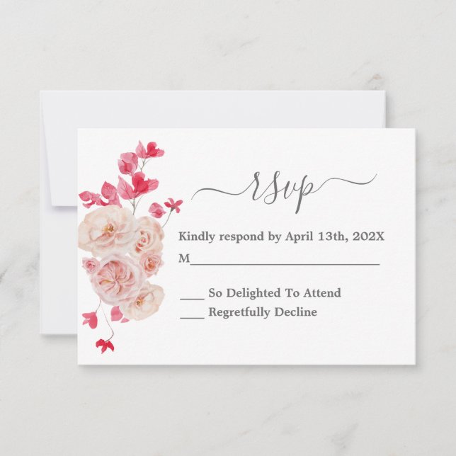 Carte mariage Magenta Pink Floral RSVP (Devant)