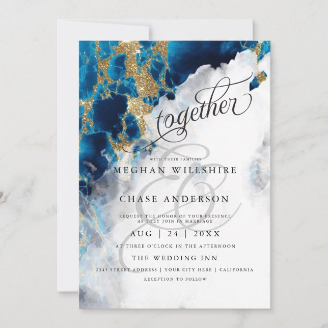 Carte MARIAGE | Mariée Pieds Nus™ Aquarelle Saphir Bleu (Devant)