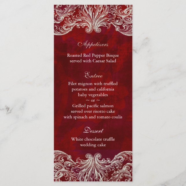 Carte mariage Menu Rouge Rose Garden (Devant)