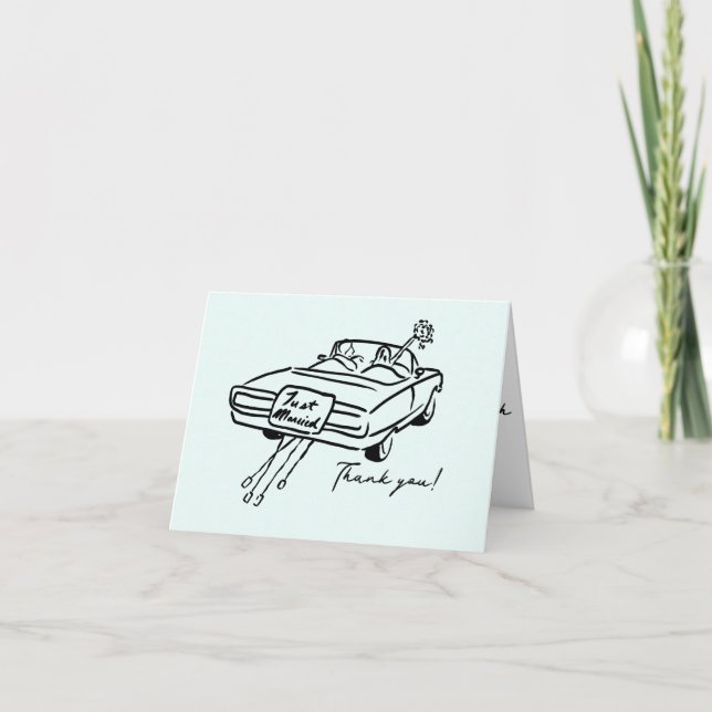 Carte mariage Merci avec voiture mariée (Devant)