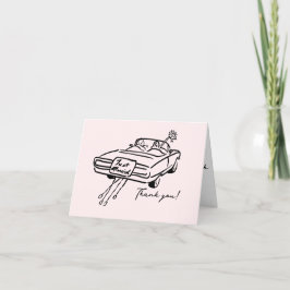 Carte mariage Merci avec voiture mariée