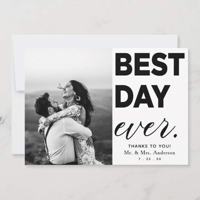 Carte Mariage Merci photo Meilleur jour jamais (Devant)