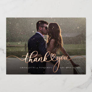 Carte mariage Merci photo Rose Gold Foil