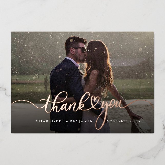Carte mariage Merci photo Rose Gold Foil (Recto)