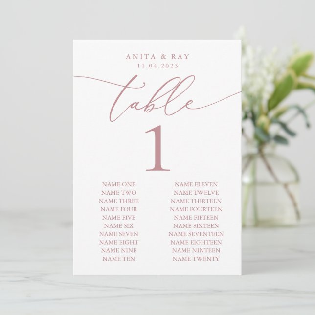 Carte Mariage minimaliste Dusty Rose | Table personnalis (Debout devant)