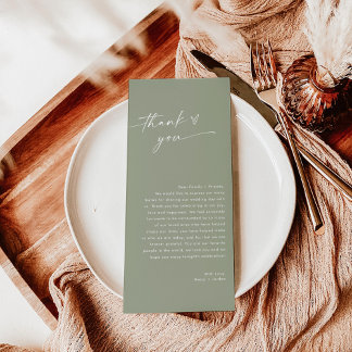 Carte Mariage minimaliste Merci Note, Boho Green