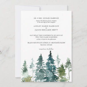 Carte Mariage Minimaliste Rustique Pins Aquarelle