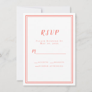 Carte Mariage minimaliste simple RSVP Coral Blanc Modern