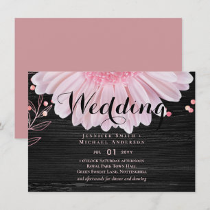 Carte Mariage moderne de marguerite rose noire