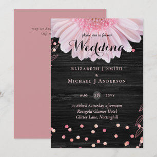 Carte Mariage moderne de marguerite rose noire