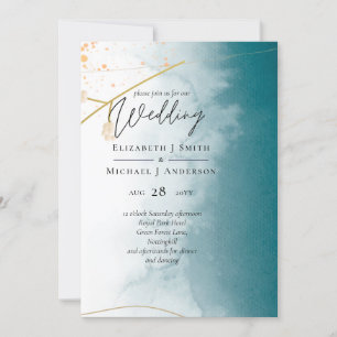 Carte Mariage moderne Misty Blue Gold