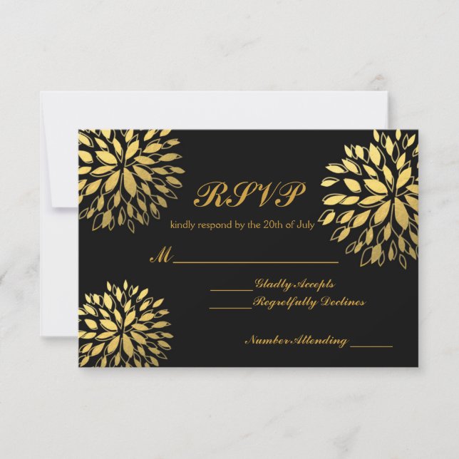 Carte Mariage moderne or floral moderne RSVP (Devant)