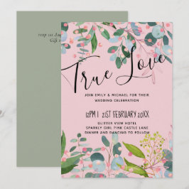 Carte Mariage moderne rose verdure