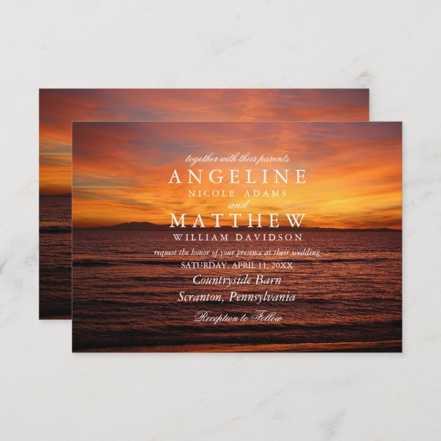 Carte Mariage moderne Tropical Beach Sand Sunset S (Devant / Derrière)