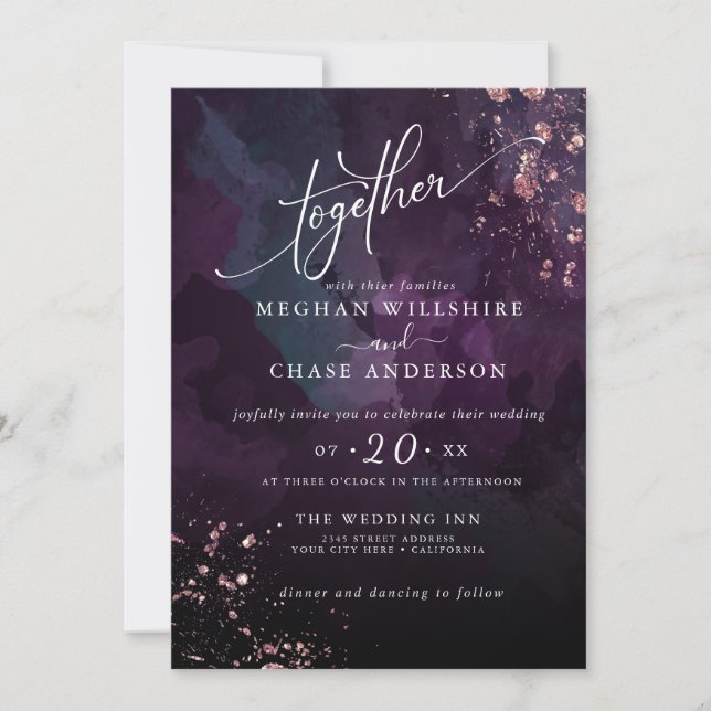 Carte MARIAGE | Moody Plum Purple Jaspé (Devant)