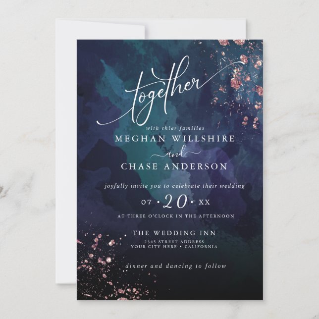 Carte MARIAGE | Moody Sapphire Blue Turquoise Jaspé (Devant)