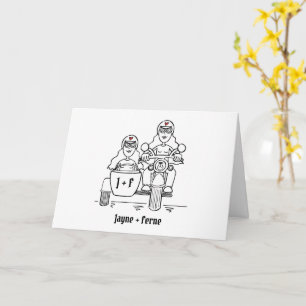 Carte Mariage moto et side-car Deux Mariées