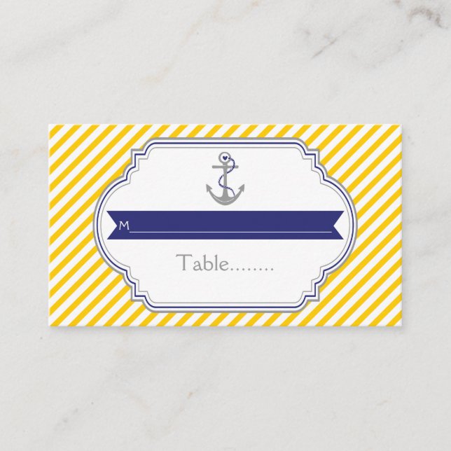 Carte mariage nautique à ancre jaune et blanche (Devant)