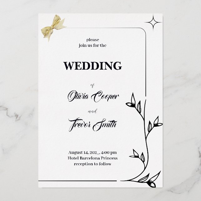 CARTE MARIAGE NOIR ET BLANC ÉLÉGANTE (Recto)
