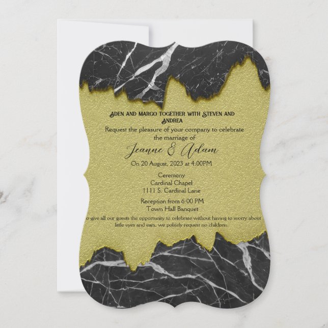Carte Mariage noir et Marbre blanc Inviter RSVP (Devant)