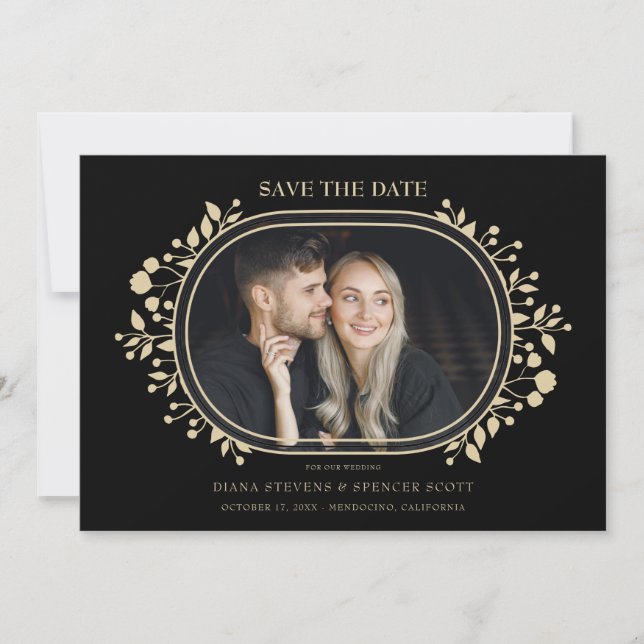 Carte Mariage noir Fancy Ornament Frame Flowers Photo (Devant)