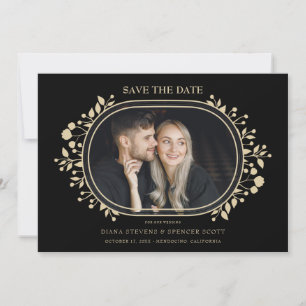 Carte Mariage noir Fancy Ornament Frame Flowers Photo