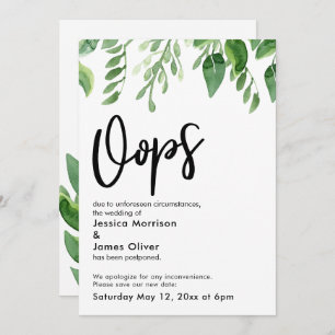 Carte Mariage "Oops" Postpond Watercolor Greenery