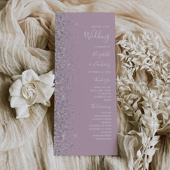 Carte Mariage Pailleté Argent Lilas Poussiéreux Moderne (Créateur téléchargé)
