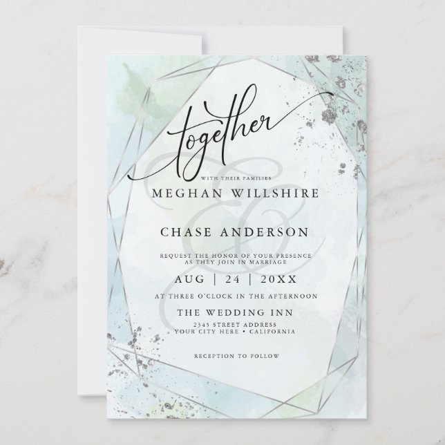 Carte MARIAGE | Pastel Dusty Blue Sage Silver Jaspé (Devant)