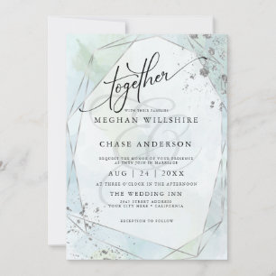 Carte MARIAGE Pastel Dusty Blue Sage Silver Jaspé
