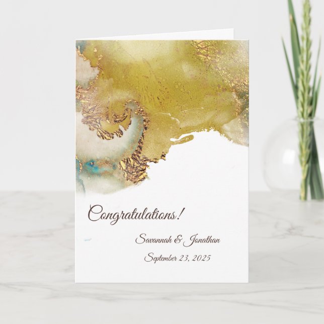 Carte Mariage personnalisé Abstrait Gold Turquoise (Devant)
